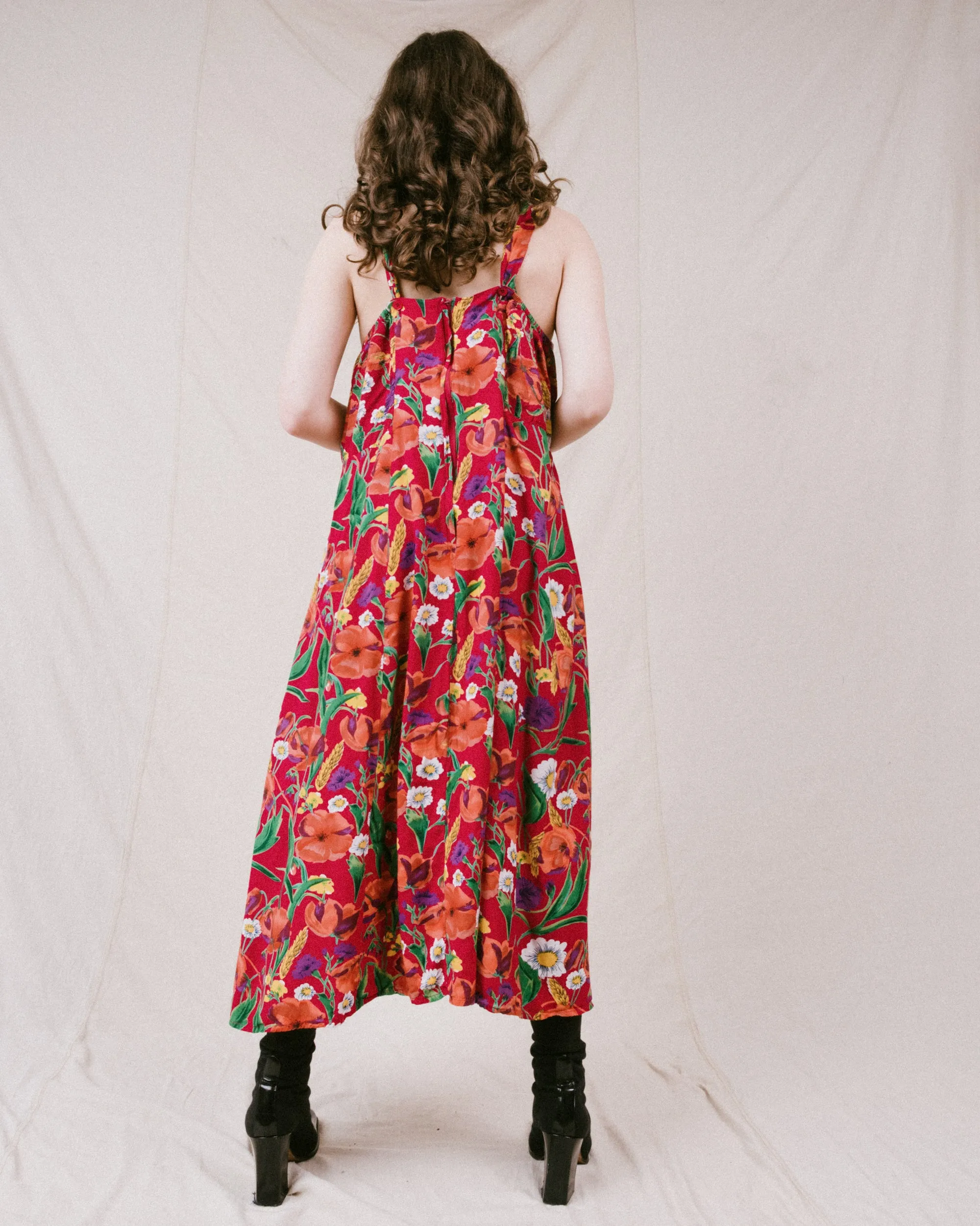 Vintage Fuchsia Floral Dress (M/L)