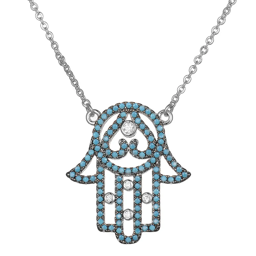 Wwomen's Fashion CZ Hamsa Necklace